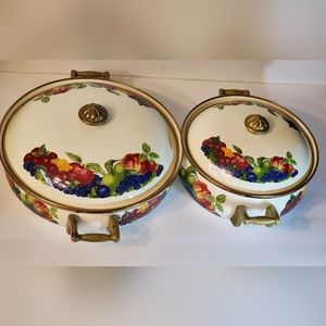 LINCOWARE Vegetables Enameled Metal Pot Server Lid Brass Handles